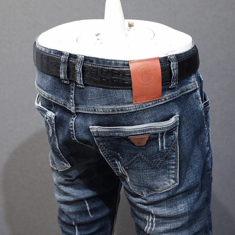 Fashion Designer Men Jeans High Quality Retro Black Blue Elastic Slim Fit Ripped Jeans Men Italian Style Vintage Denim Pants