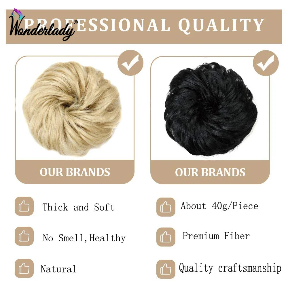 WonderLady-moño de pelo sintético para mujer, extensiones de cabello, moño, moño, Updo, pelo desordenado, postizos negros y marrones, banda