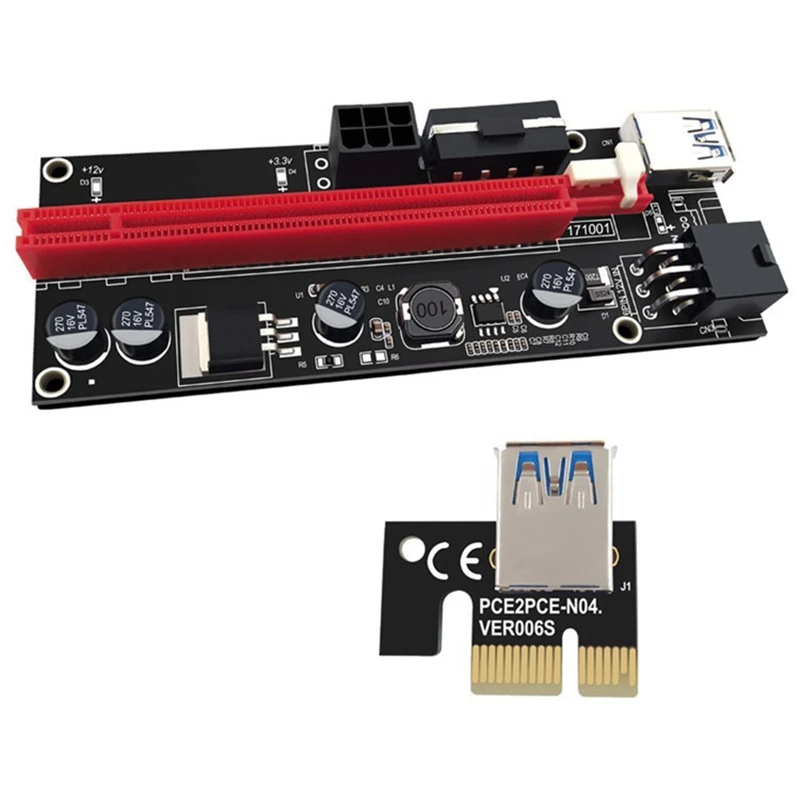 6 шт. плата адаптера Pci-E Ver009S PCI-E 1X до 16X 6-контактный/4-контактный USB-удлинительный графический кабель-адаптер для горных машин