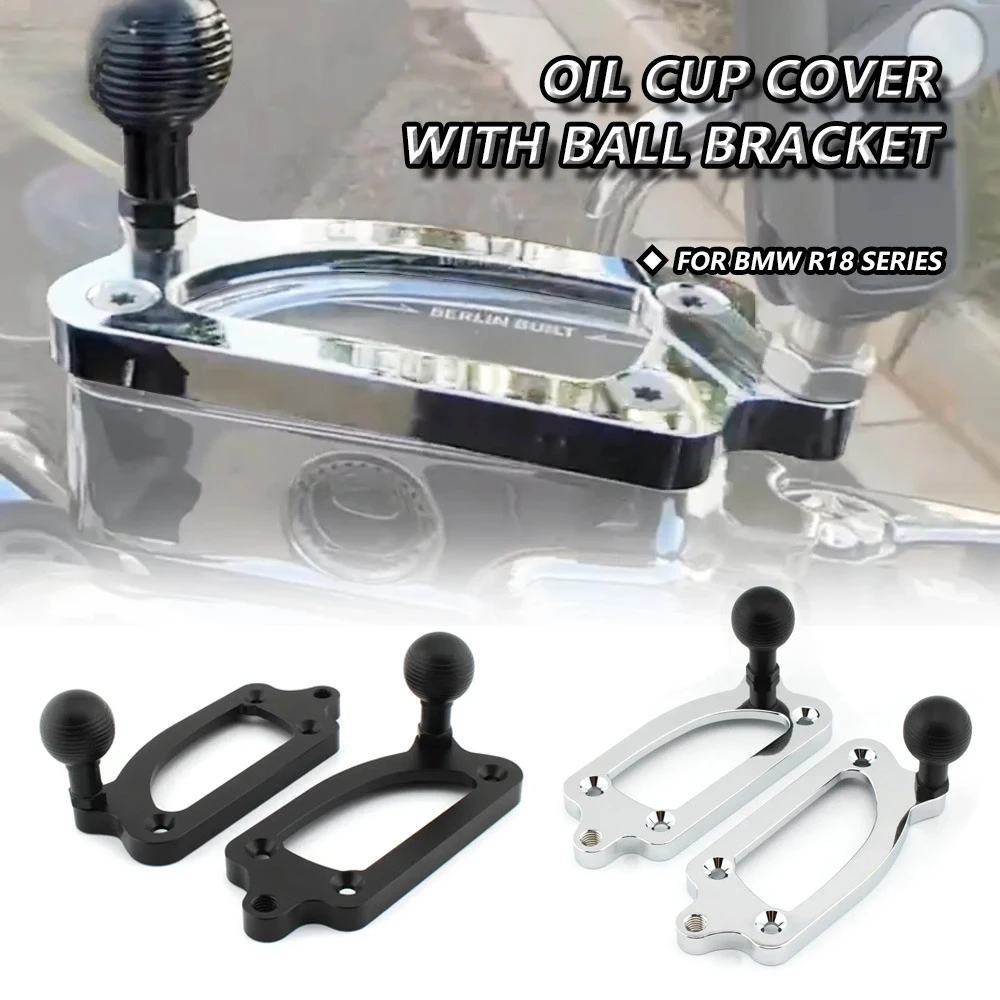Pair Brake Clutch Oil Pump Cover With GPS Navigation Holder 25mm Ball Head Base For BMW R18 B/Classic/Roctane/Transcontinental
