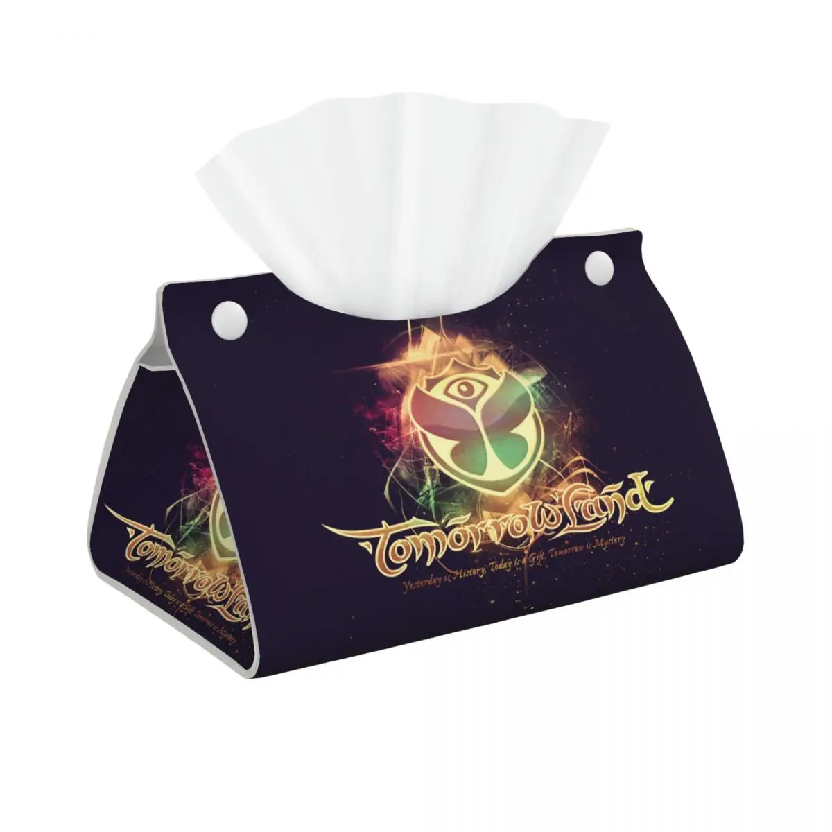 Custom Tomorrowland Flag Tissue Box Cover for Bathroom Home PU Leather Rectangular Facial Tissue Box Holder