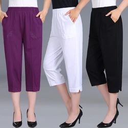 Frauen Capris Hosen Weibliche frauen Sommer Reithose 2022 Hohe Taille Cropped Hosen Frau Candy Farbe Gerade Kalb-Länge hose