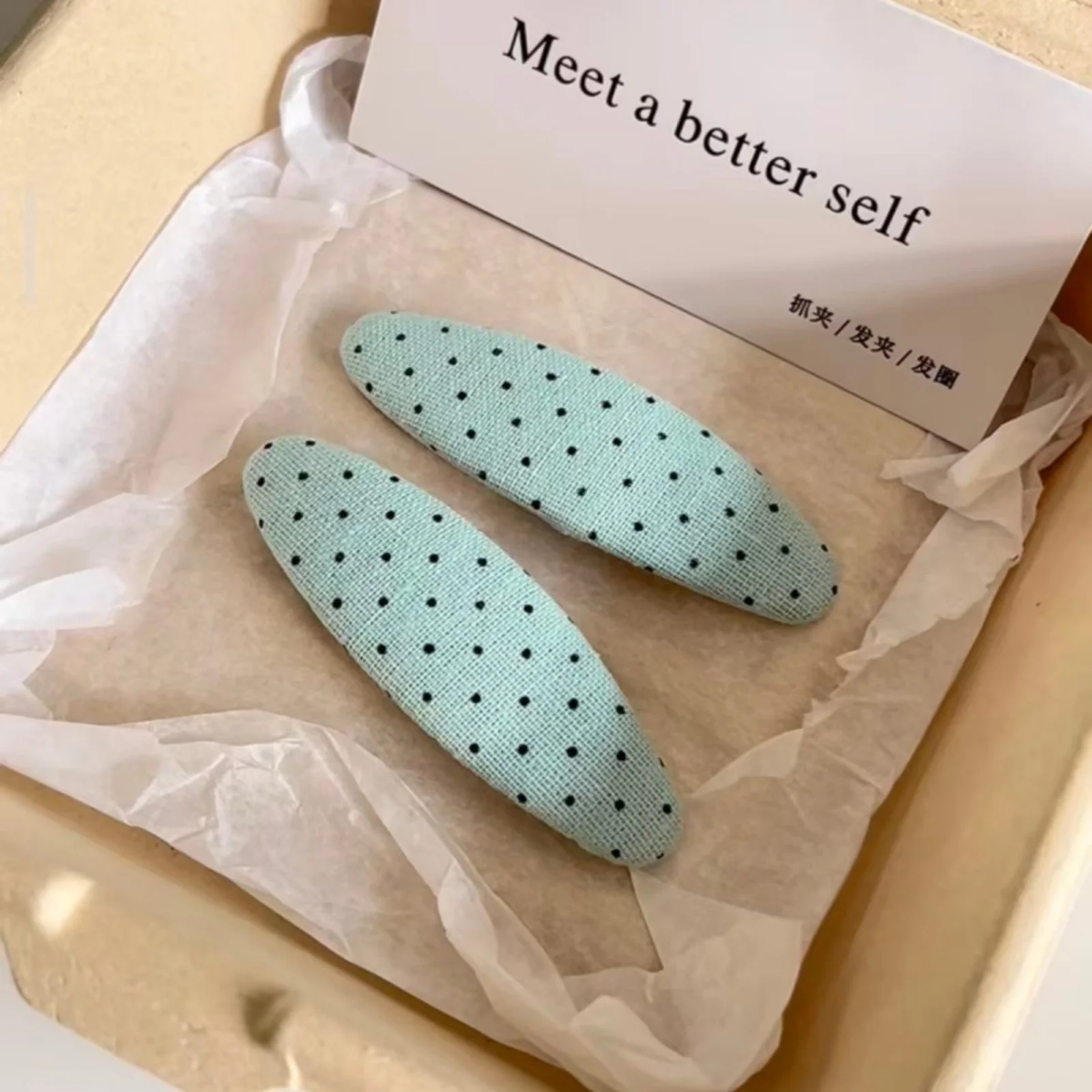 2PCS Cute Polka Dot Fabric Hair Clips, Sweet Non Slip Snap Hair Pins, Elegant Hair Accessory For Women Girls Daily Casual Summer view 3