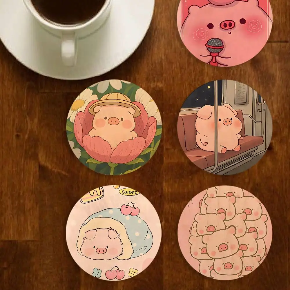 

Cut Sweet Pigs Wood Coaster Mug Tea Coffee Cup Pad Heat Resistant Placemats Tableware Decoration