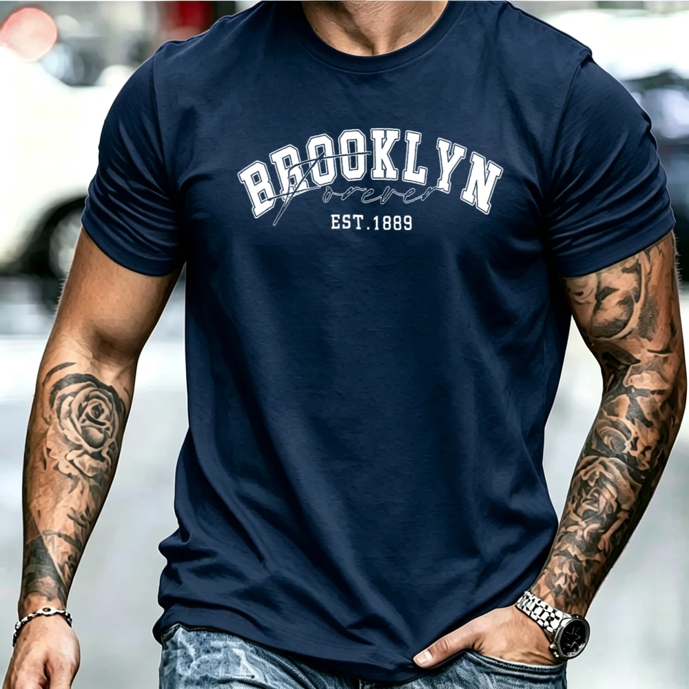 Brooklyn EST 1889 Vintage Letter Graphic Tshirt Summer Casual Oneck Short Sleeve Retro Streetwear Top Hipster Novelty Trend Tee