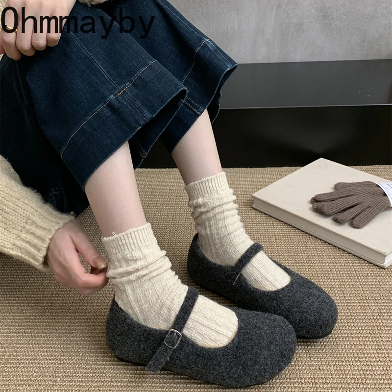 Autumn Winter Outdoor Warm Women Mary Jane Shoes Fashion Shallow Flats Shoes Concise Soft Sole Cotton Shoes