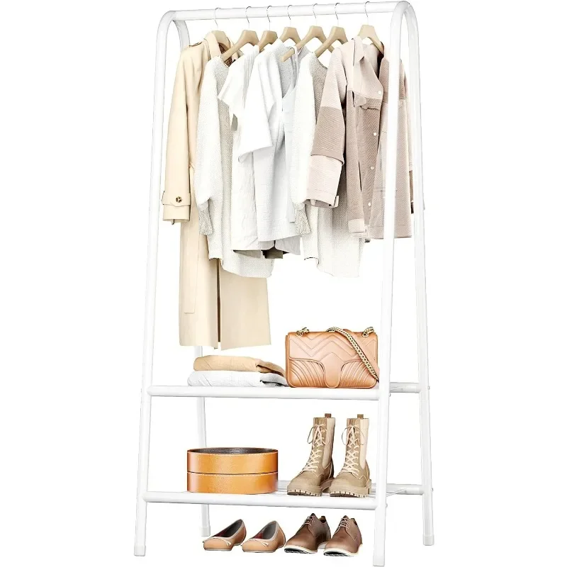 Clothes Rack, Sturdy and Portable, with Double Layer Shelf for Hanging and Storing Clothes, Shoes, Bags, Umbrellas, Bedroom