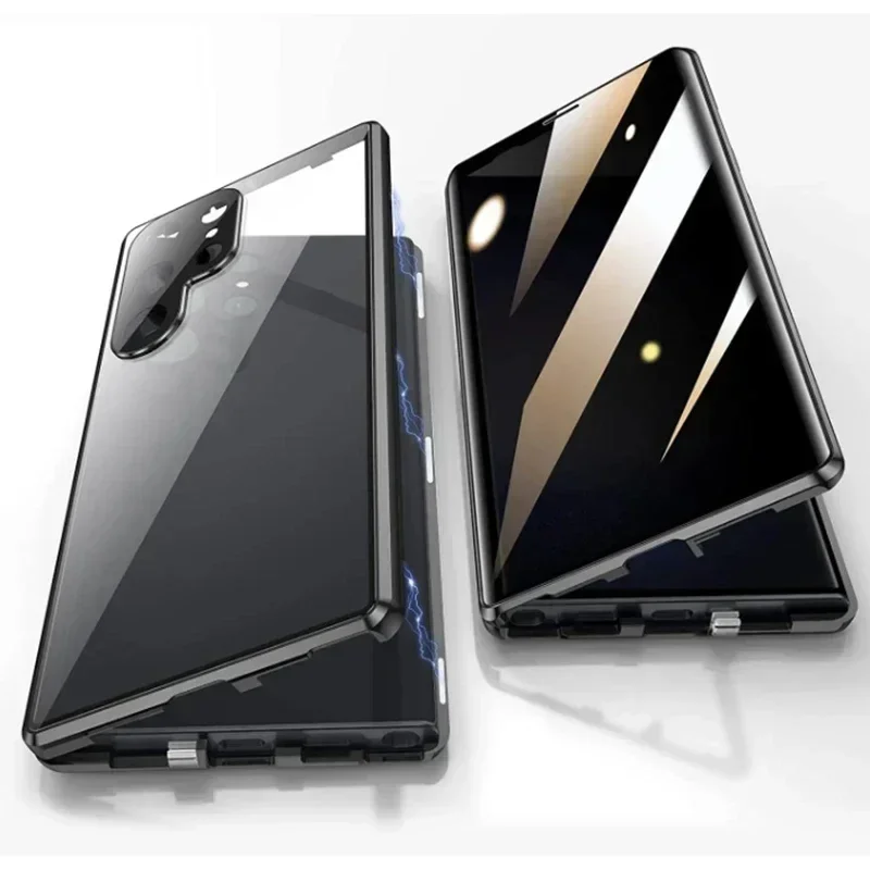 Anti-Spionage Metall Magnetisches Doppelseitiges Glas-Snap-Lock-Gehäuse für Samsung Galaxy S26 S25 S24 S23 S22 Ultra Plus Vollschutz