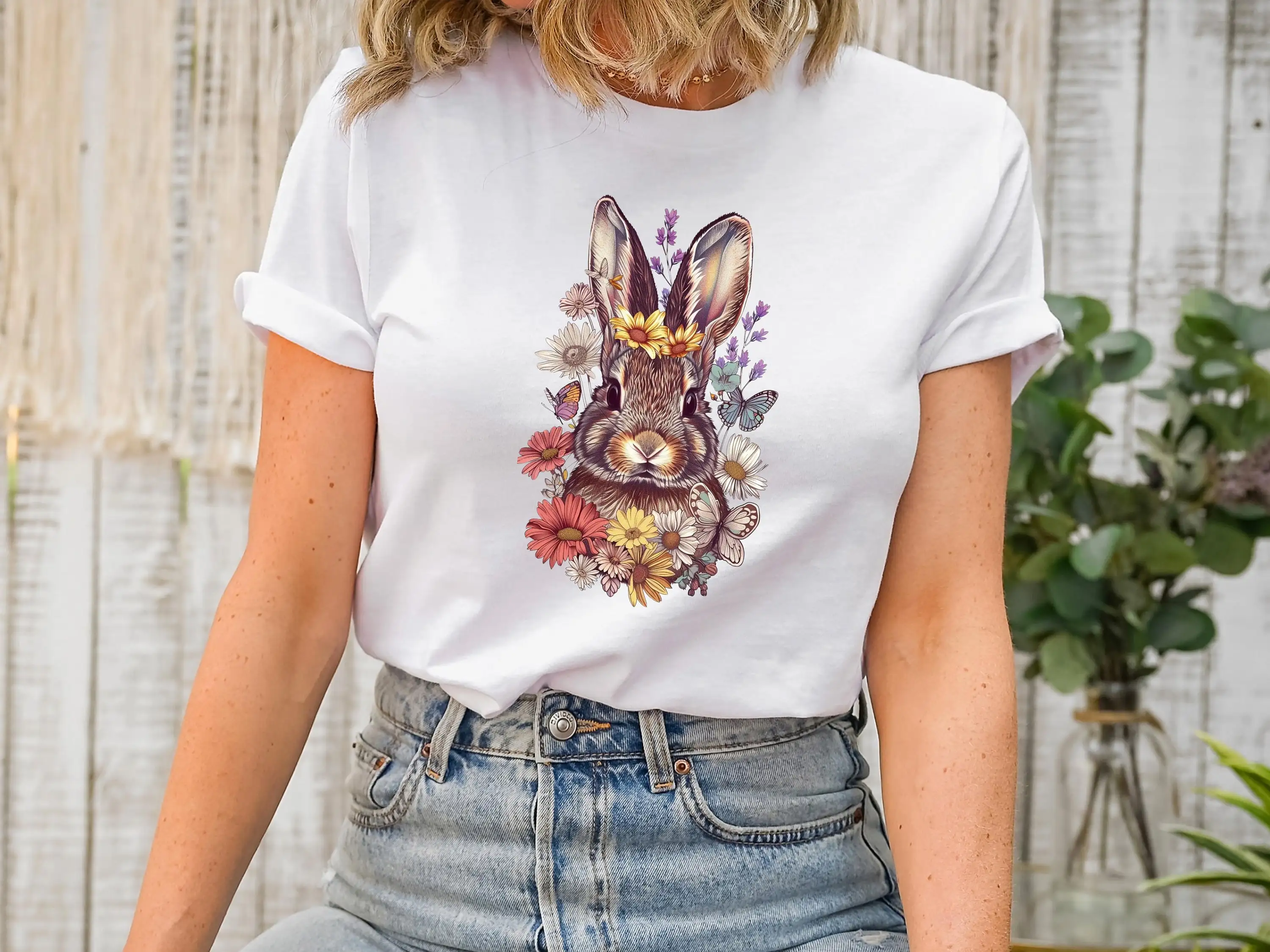 Spring Rabbit Easter T Shirt Happy Bunny Hunny Flowers Cottagecore Trendy Clothes