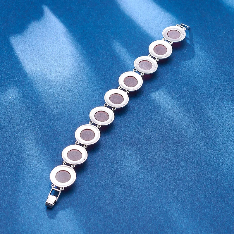 S925 Sterling Silver Charms Bracelets for Women Pink Crystal Red Corundum Micro Marcasite Hand String Jewelry image 3