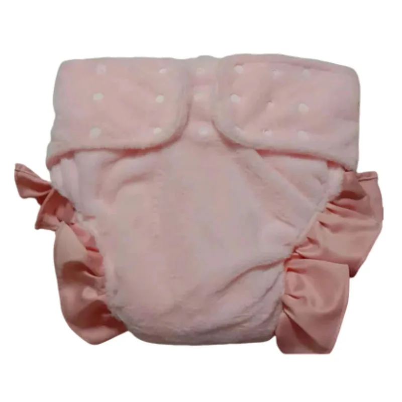

Adult Men Pink Rabbit Mink Velvet Ruffled Diaper Briefs Adjustable Snap Snaps Bloomers Washable Soft Touch Wear Training Pantie