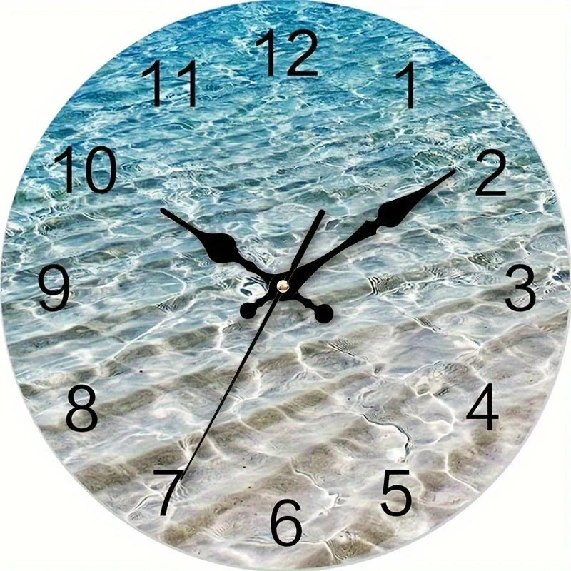 Silent wall clock, beach water pattern, home office school clock, decorative wall clock, digital circular clock