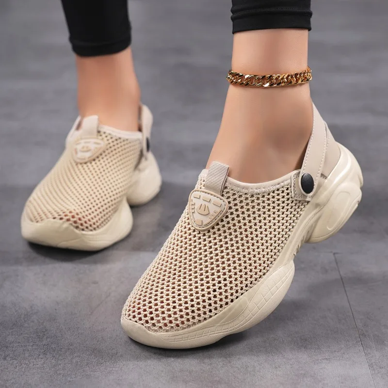 Women Summer Closed Toe Fly Woven Mesh Sandals Slip-On  Breathable Non-Slip Beach Shoes Lightweight Women Casual Dress Shoes 43