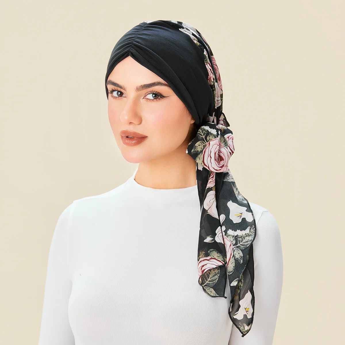 2025 New Women Pre-Tied Turban Cap Flower Print Muslim Hijab Cancer Chemo Hat Cover Hair Loss Head Scarf Wrap Strech Bandana