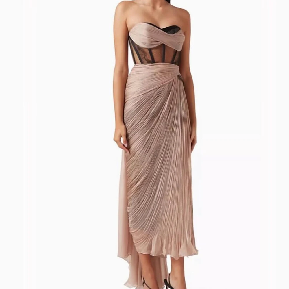 Customized  Classic Pure Chiffon Bone Evening Dress Sexy Sleeveless and Sweetheart with Open Back Robe de soirée for La