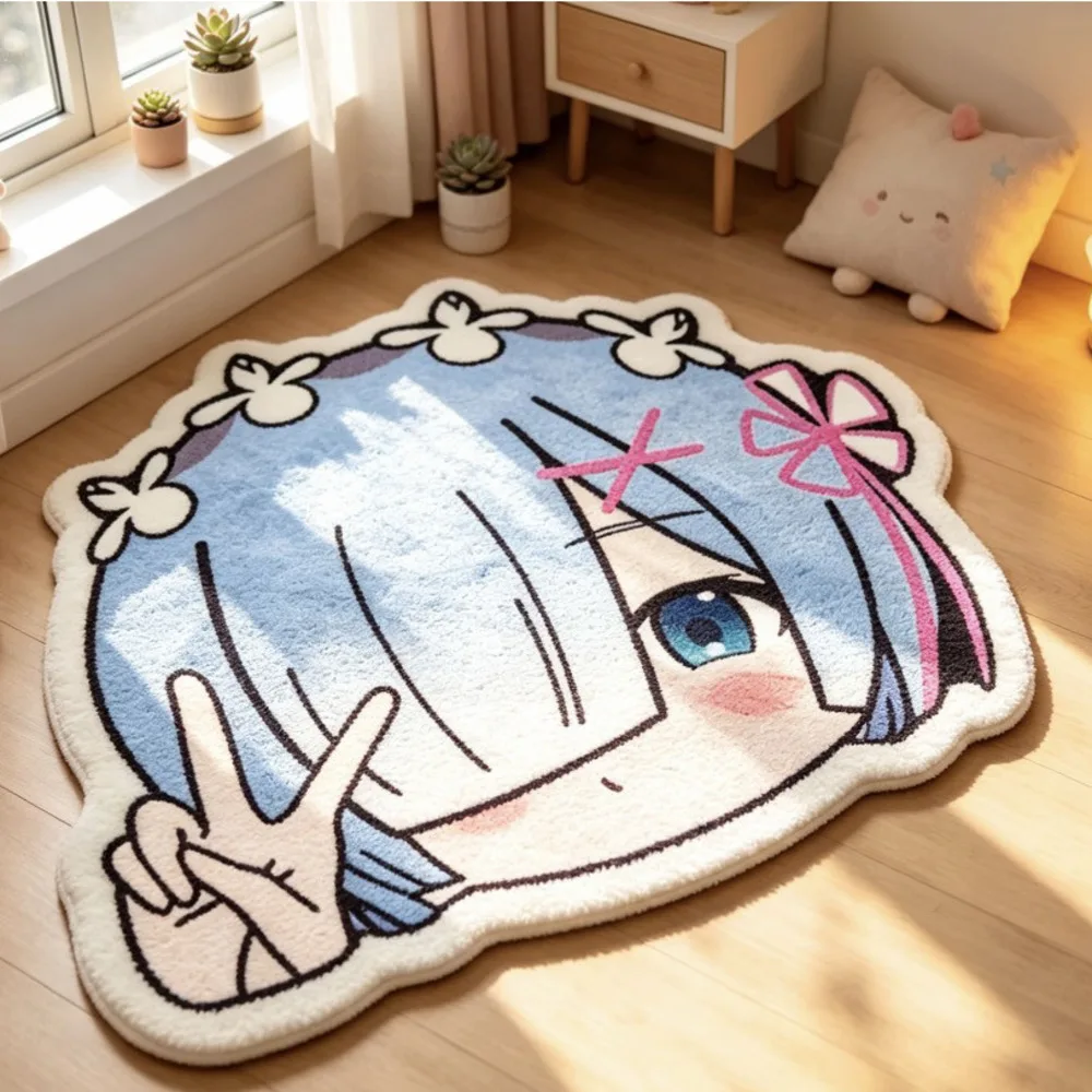 Cute Anime Rem Plush Rug Carpet Cartoon Floor Mat Soft Comfortable Anti‑Slip Living Room Bedroom Bathroom Floor Mat Home Decor