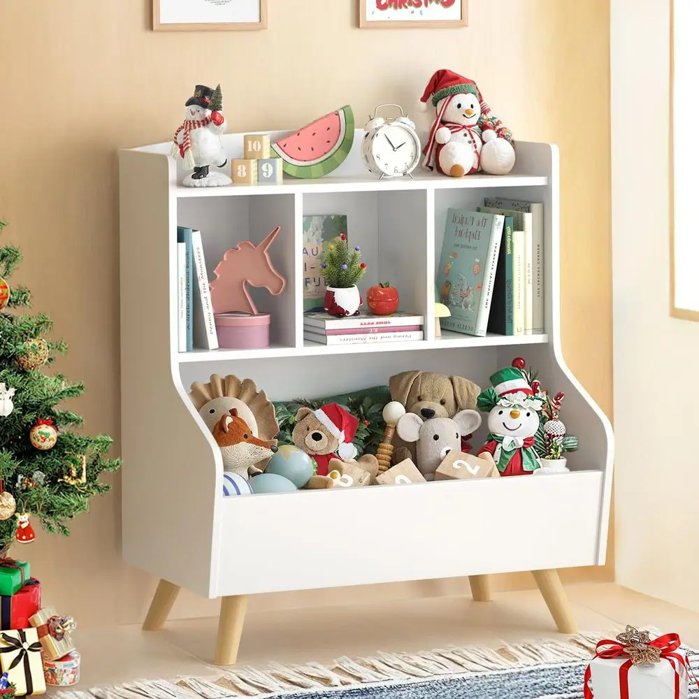 

Kids Bookshelf and Toy Storage, 3Tier Wooden Open Bookcase, Baby Book and Toy Storage Display Organizer with Spacious Top Shelf