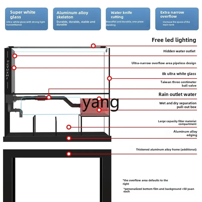 ZL living room desktop small stream landscaping ultra-white glass extremely narrow overflow integrated bottom filter fish tank