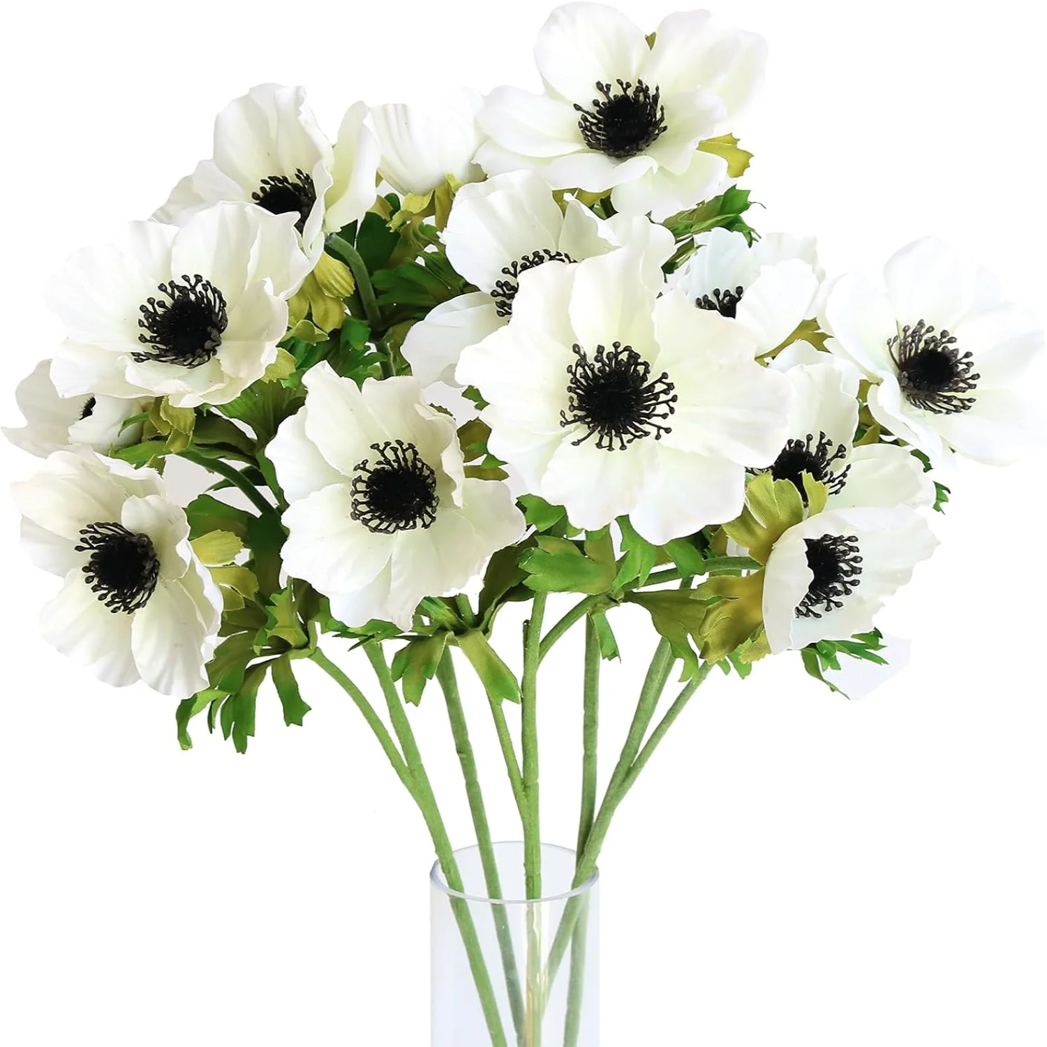 5pcs Artificial Anemone Full Blooming Flower Bushes with Green Foliage for Mother's Day or Decoration for , Restaurant, Office &