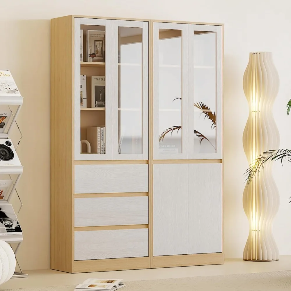 

2PCS Vertical File Cabinet, 5-Tier Modern Bookshelf with 3 Large Drawer, Wood&White