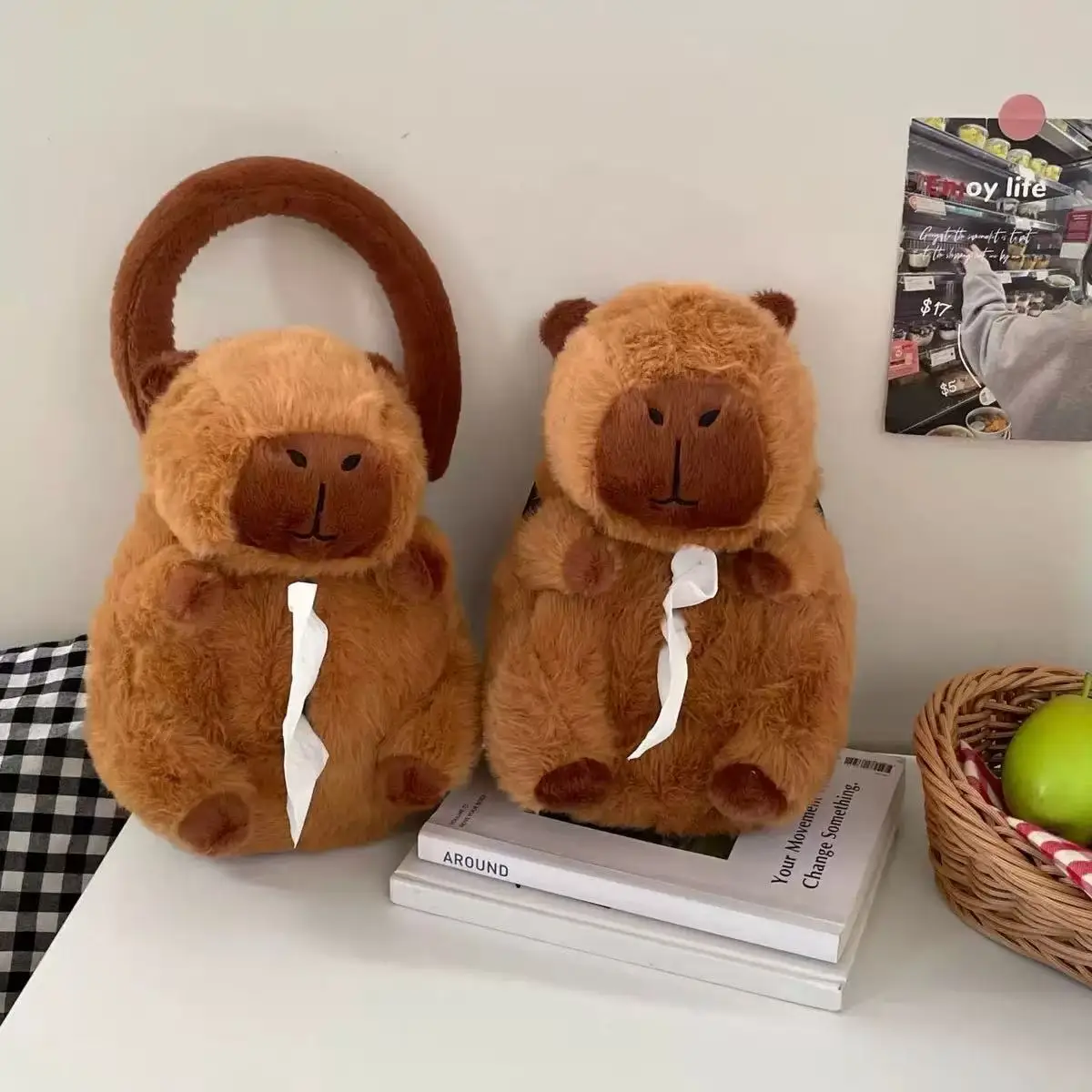 Caixa de tecido de animais de pelúcia super fofa, multifuncional, gaveta suspensa, caixa de papel para decorações de cama de carro, envoltórios de papel de mão kawaii