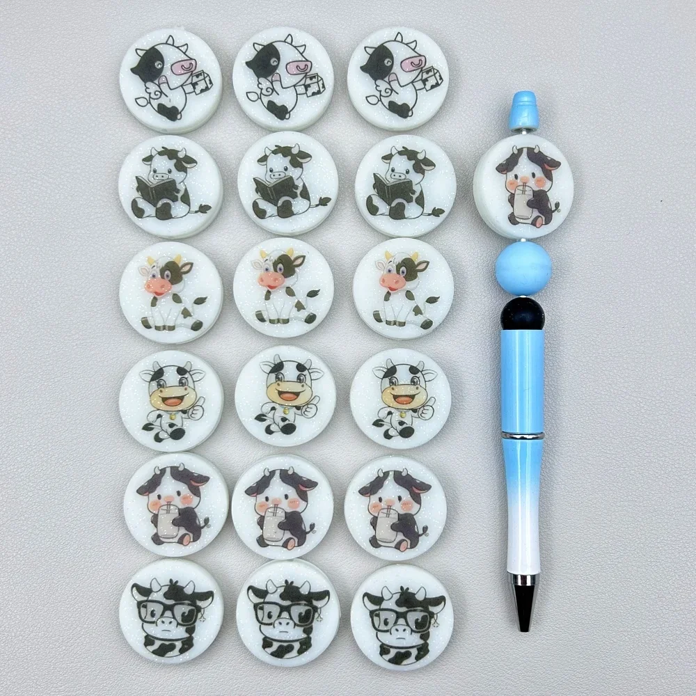 

10PC Luminous Silicone Cow Series Beads Teethe Baby DIY String Pen Bead Nipple Chains Jewelry Accessories Teethe Focal Bead Gift