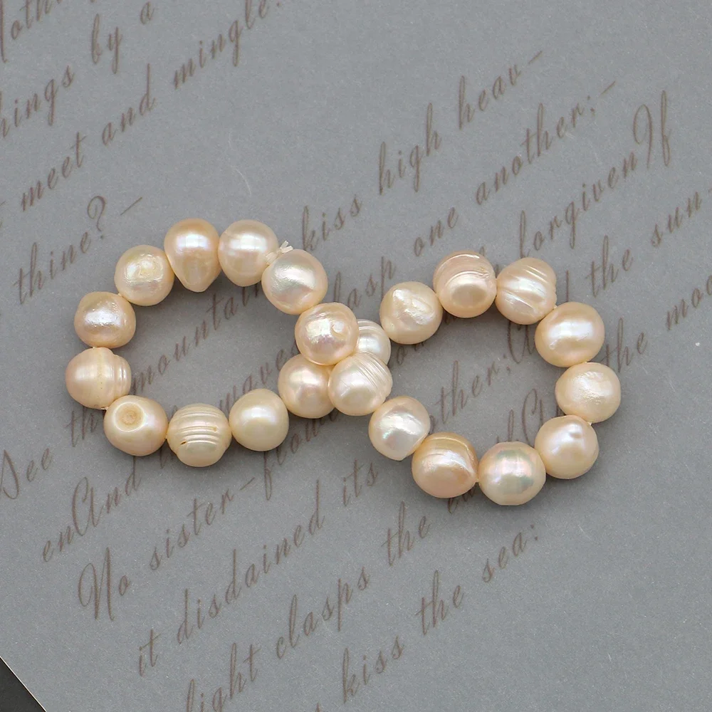 Irregular Round Natural Freshwater Screw Pearl Bracelet 8-9mm Baroque Pearl Straight-hole Beaded Wrist Ornament Jewelry Gift