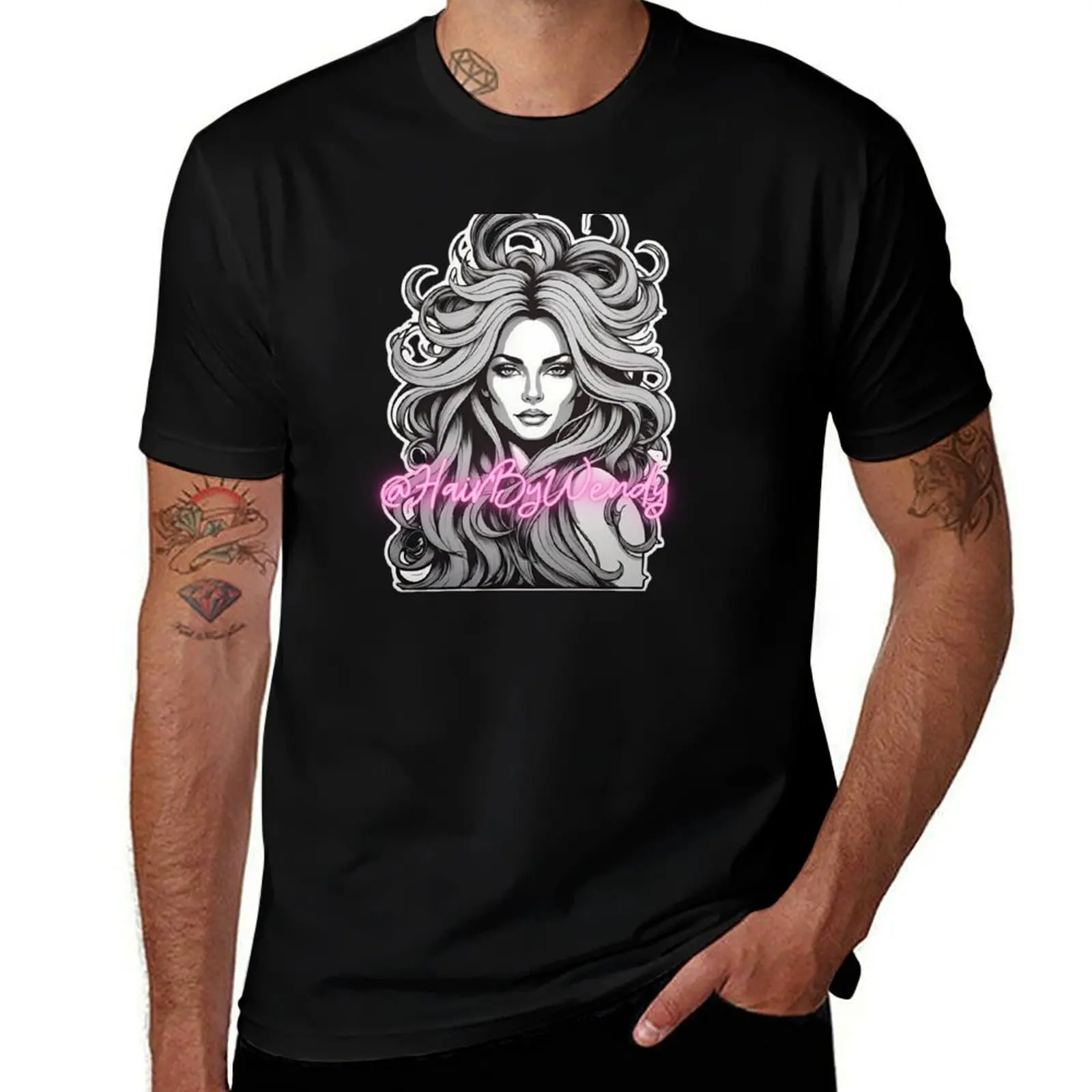 

@HairByWendy – Retro Glam Hair Queen with Neon Script T-Shirt graphic shirts quick drying custom t-shirts cotton t shirt men
