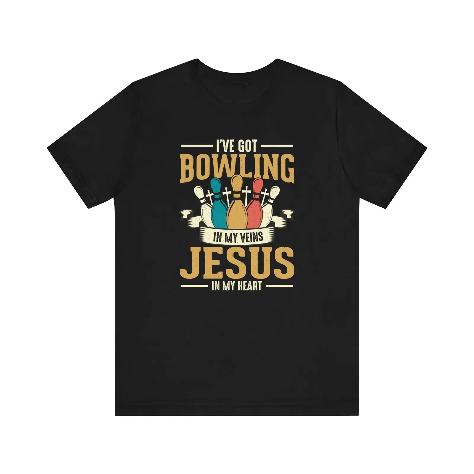 

Bella + Canvas 3001, Unisex, Black, Bowling T-Shirt, Religious