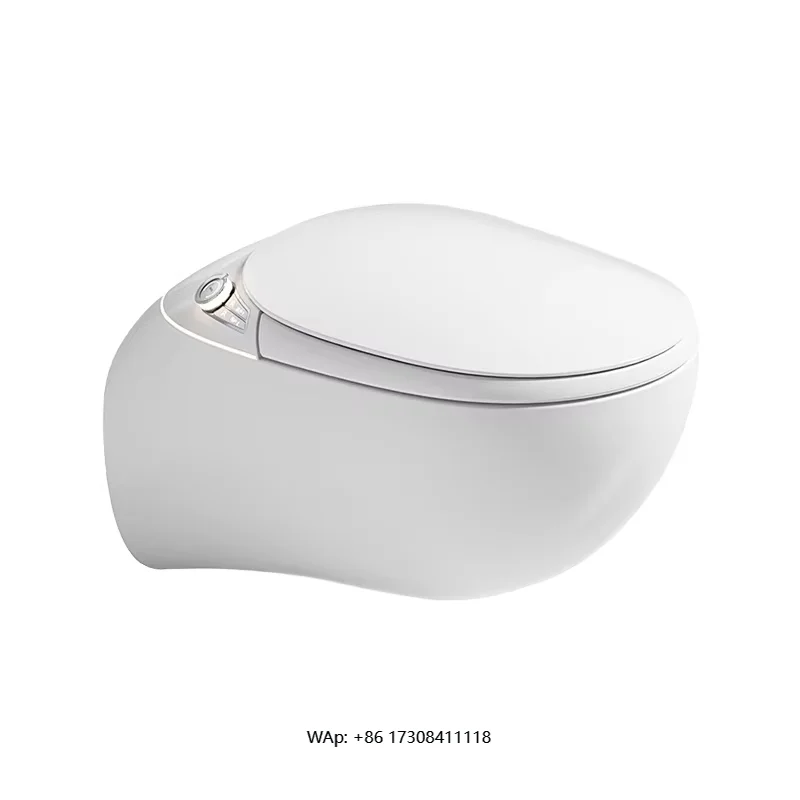 

Modern Style Wall-Mounted Smart Bathroom Toilet Elongated Bowl with Automatic Flushing & Remote Control P-Trap Drainage