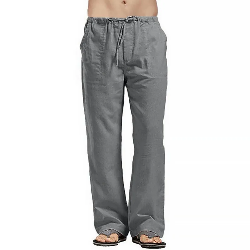 

Летние мужские льняные эластичные повседневные брюки Get To School, однотонные дышащие, впитывающие пот, широкие брюки с драпировкой