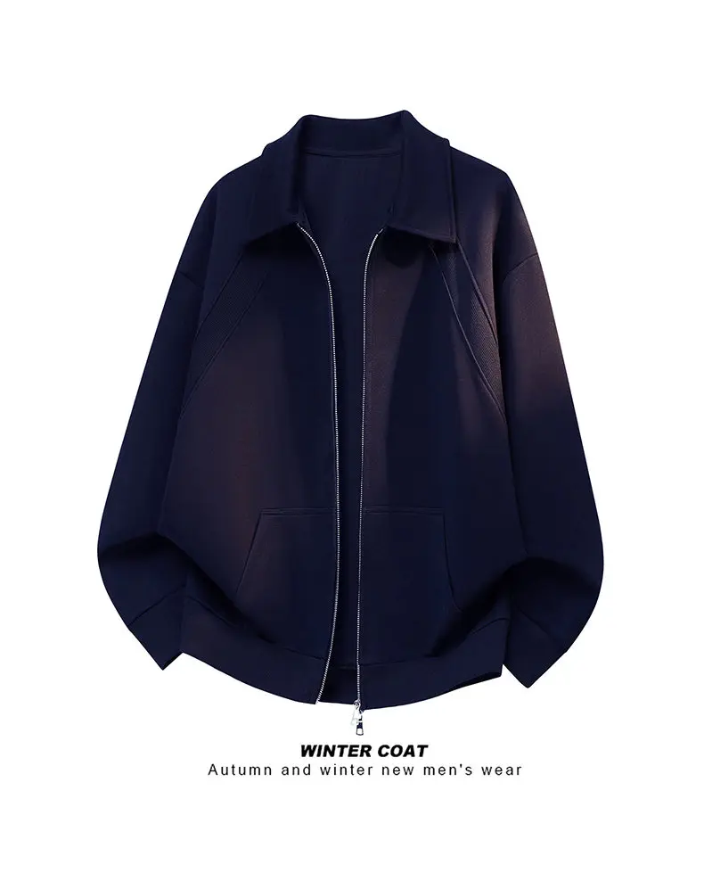 Men's Casual Double Head Zipper Sweatshirt Solid Color Turn-down Collar Loose Fit Autumn 360gsm Comfortable Sweatshirt