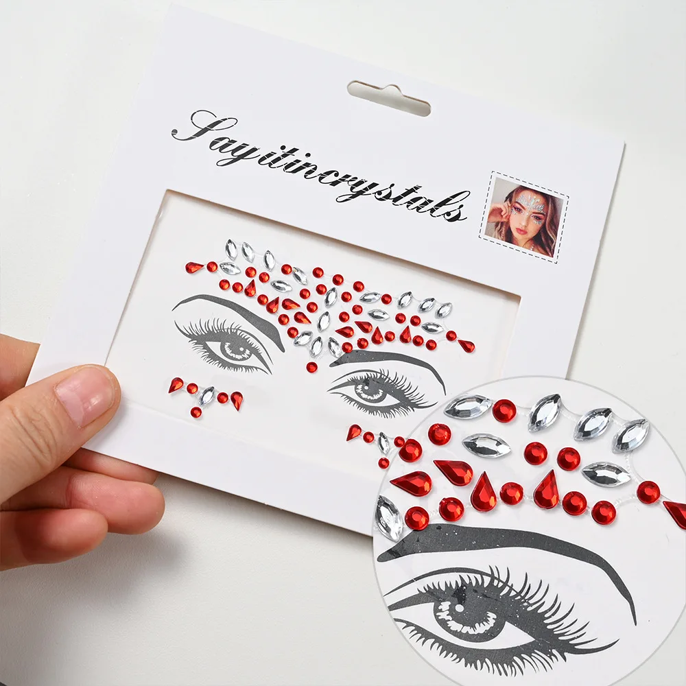 

3D Rhinestone Face Tattoo Stickers for Festival Glitter Makeup Jewelry Sticker on Face Crystals Gems Jewels Diamonds Decoration