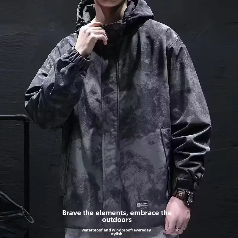 

Casual Harajuku Sle Loose Jaet Men's Trendy Brand Hong Kong Sle Spring Autumn Cool Jaet Stand Fit Long Sve Coat
