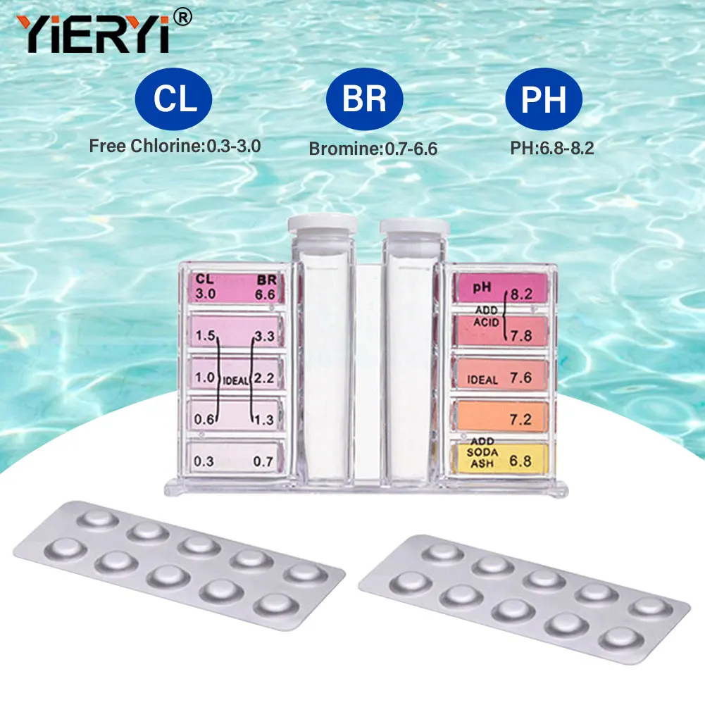 Yieryi PH & Residual Chlorine/Bromine Water Quality Test Kit 2-in-1 PH Value/Chlorine Water Quality Test for Swimming Pool Spa