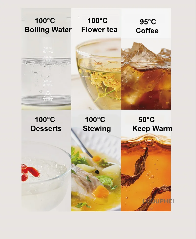 0.6L Electric Kettle Multifunction Appointment Teapot Temperature Control Health Pot Office Glass Flower Teapot Auto Keep Warm