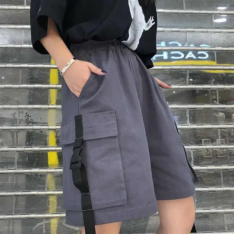 Spodenki Cargo do kolan Kobiety BF Para Szerokie nogawki Cool Ins Empire Tooling Vintage Kieszenie Streetwear S-4XL All Match Loose Chic — zdjęcie 4
