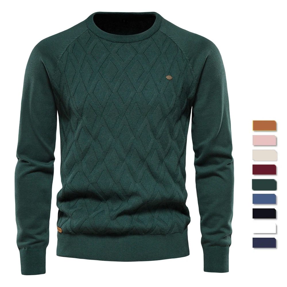 AIOPESON Argyle Basic Men Sweaters Solid Color O-neck Long Sleeve Knitted Male Pullover Winter Fashion New Warm Sweaters For Men