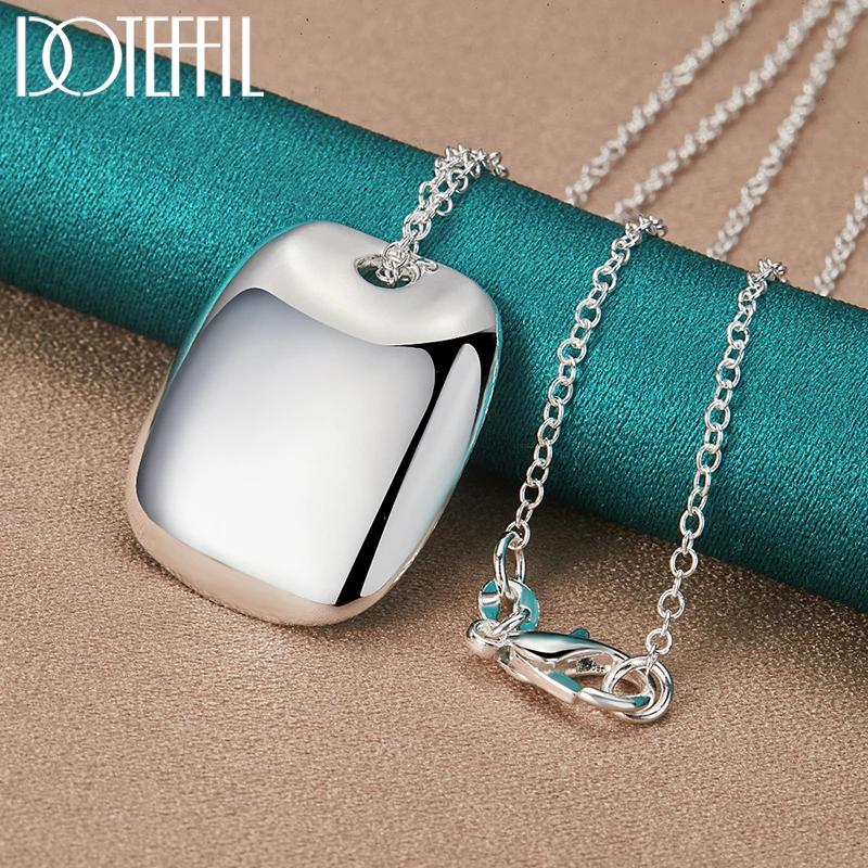 DOTEFFIL 925 Sterling Silver Square Smooth Pendant Necklace 18-30 Inch Chain For Woman Wedding Engagement Party Charm Jewelry