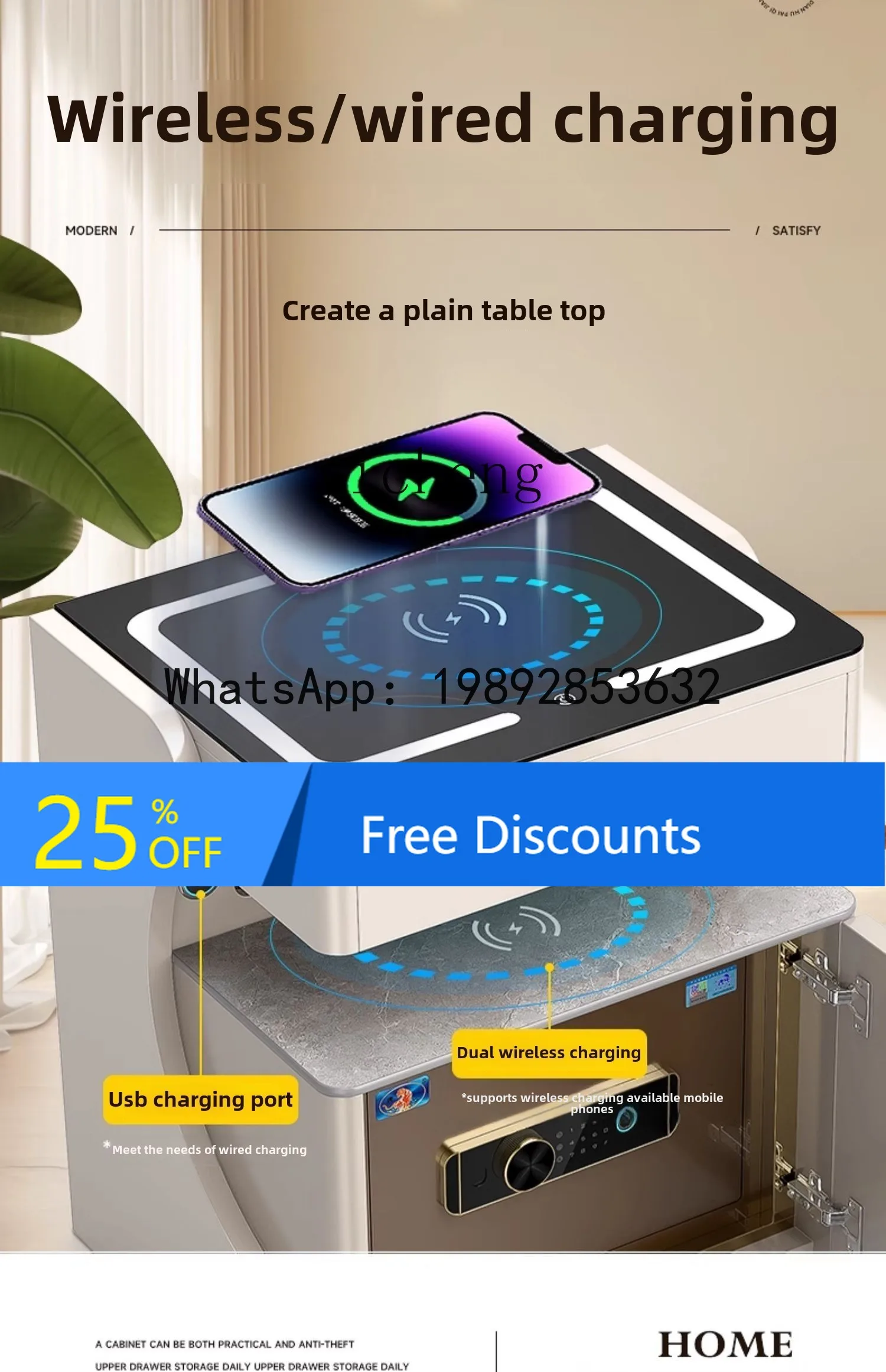 

Bedside Smart Safe Bluetooth Audio Bedroom Anti-theft Fingerprint File Cabinet Item Storage Safe Deposit Box