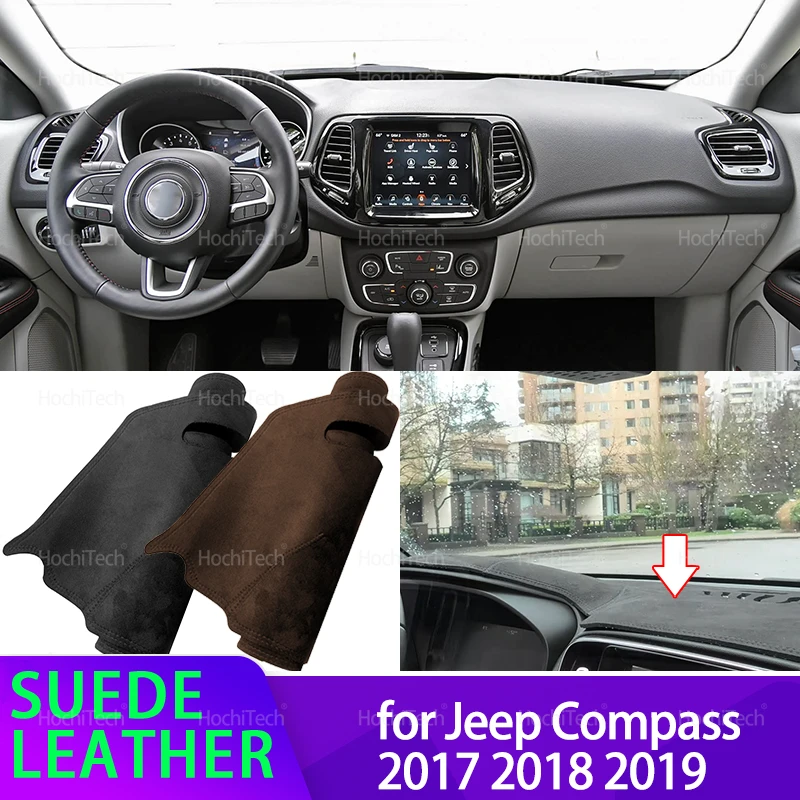 

Anti-UV Suede Leather Dashmat Black/Brown Dashboard Cover Sun Shade Carpet Non-slip Pad for Jeep Compass 2017 2018 2019