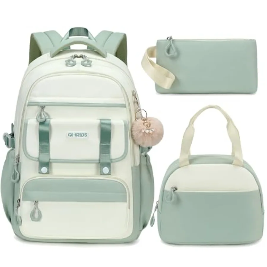 

School Backpack for Girls 3PCS Laptop Backpack 15.6 Inch with Lunch Box Pencil Pouch Set for Teens Elementary Middle High Schoo