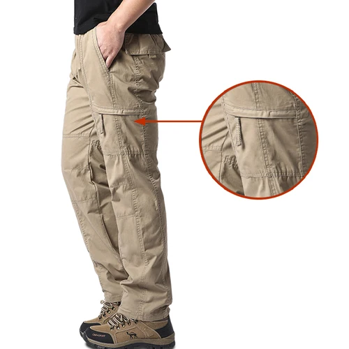 Pantalones Cargo de algodón de alta calidad para hombre, pantalones tácticos informales con múltiples bolsillos, pantalones de trabajo para senderismo y acampada al aire libre para primavera y otoño