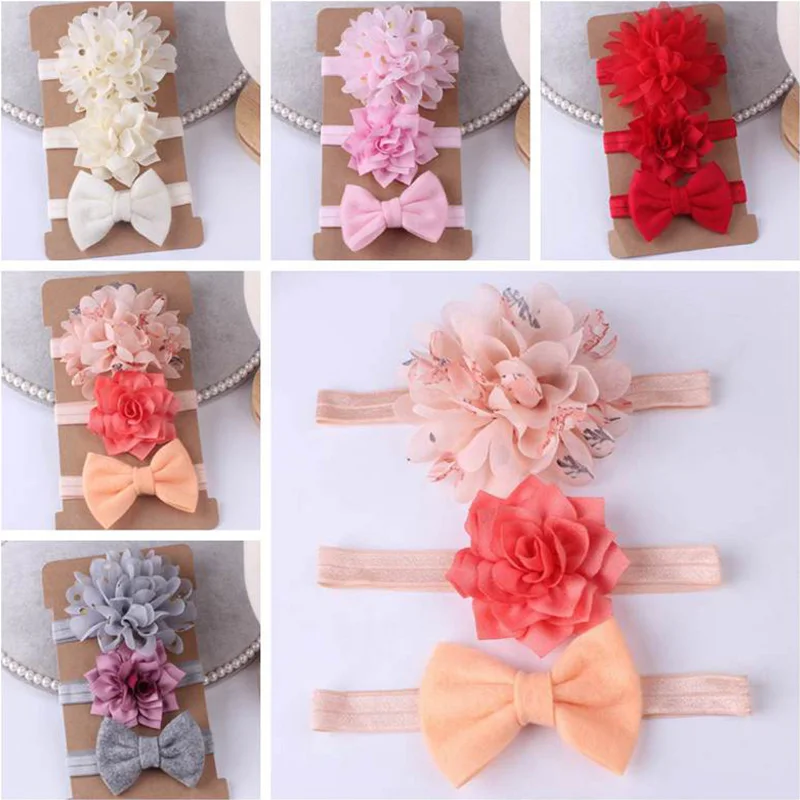 

3Pcs/Set Chiffon Flower Baby Headband Sweet Floral Bow Elastic Hairband for Newborn Photography Props Kids Hair Accessories