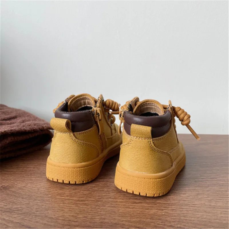 2023 New Autumn Baby Shoes  Leather Toddler Kids Ankle Boots Rubber Sole Infant Shoes Fashion Little Boys Girls Boots 15-25