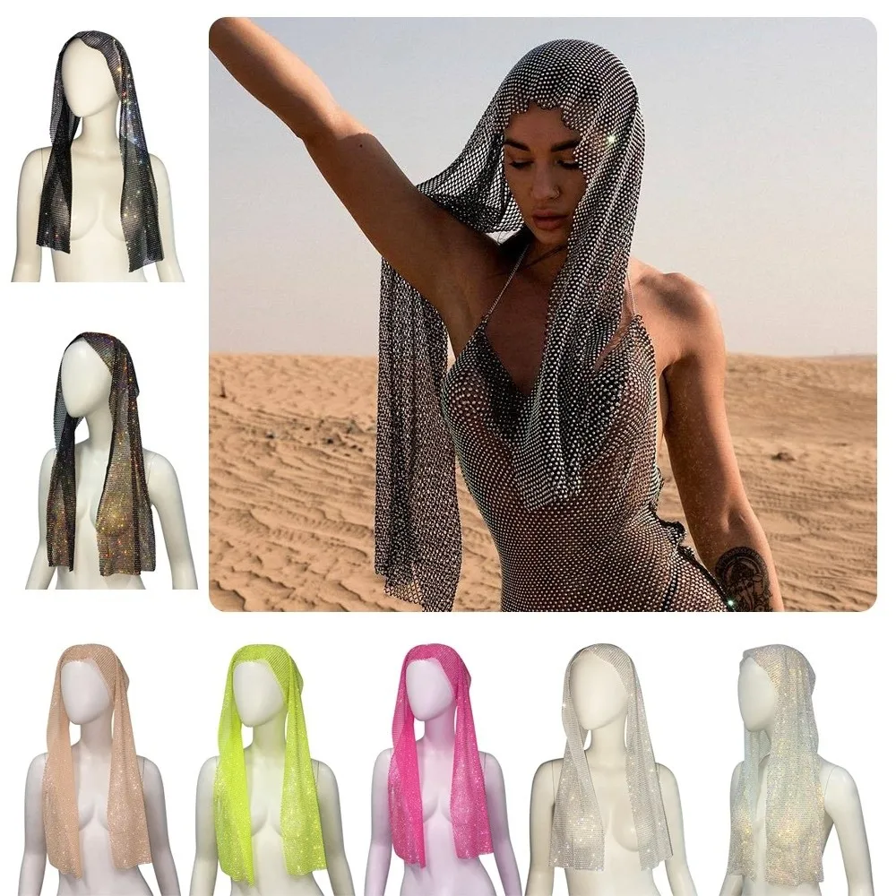 

Универсальная блестящая бандана со стразами, сетчатый блестящий шарф с кристаллами, повязки на голову, эластичный шарф для рыболовной сети