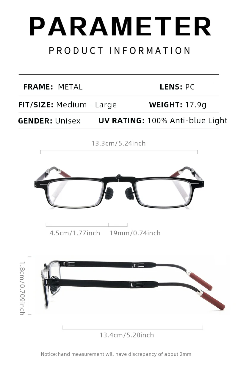 Ultraleichte, faltbare Lesebrille aus Metall für Damen und Herren, tragbare Presbyopie-Brille, faltbare Anti-Blaulicht-Brille für Herren – Detail 14