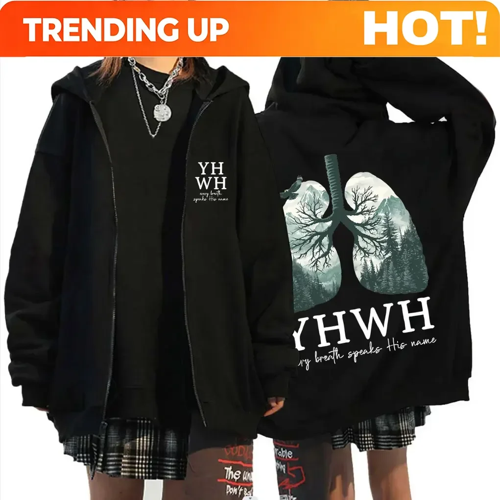 Customization YHWH Lungs Christian Every Breath Speak His Name Zipper Hoodie Men Casual Cotton Zip Up Jacket Men's Fashion Zip U
