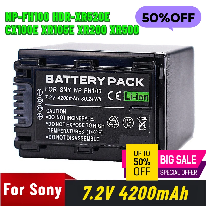 

7.2V 4200mAh NP-FH100 for Sony HDR-XR520E CX100E XR105E XR200 XR500 Camera Battery