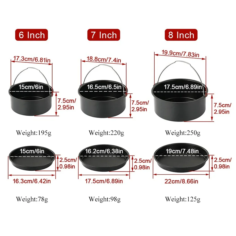 6/7/8 cala Okrągła forma do ciasta Nieprzywierająca forma do pieczenia Taca Kosz do frytownicy powietrznej z uchwytami Naczynia do pieczenia